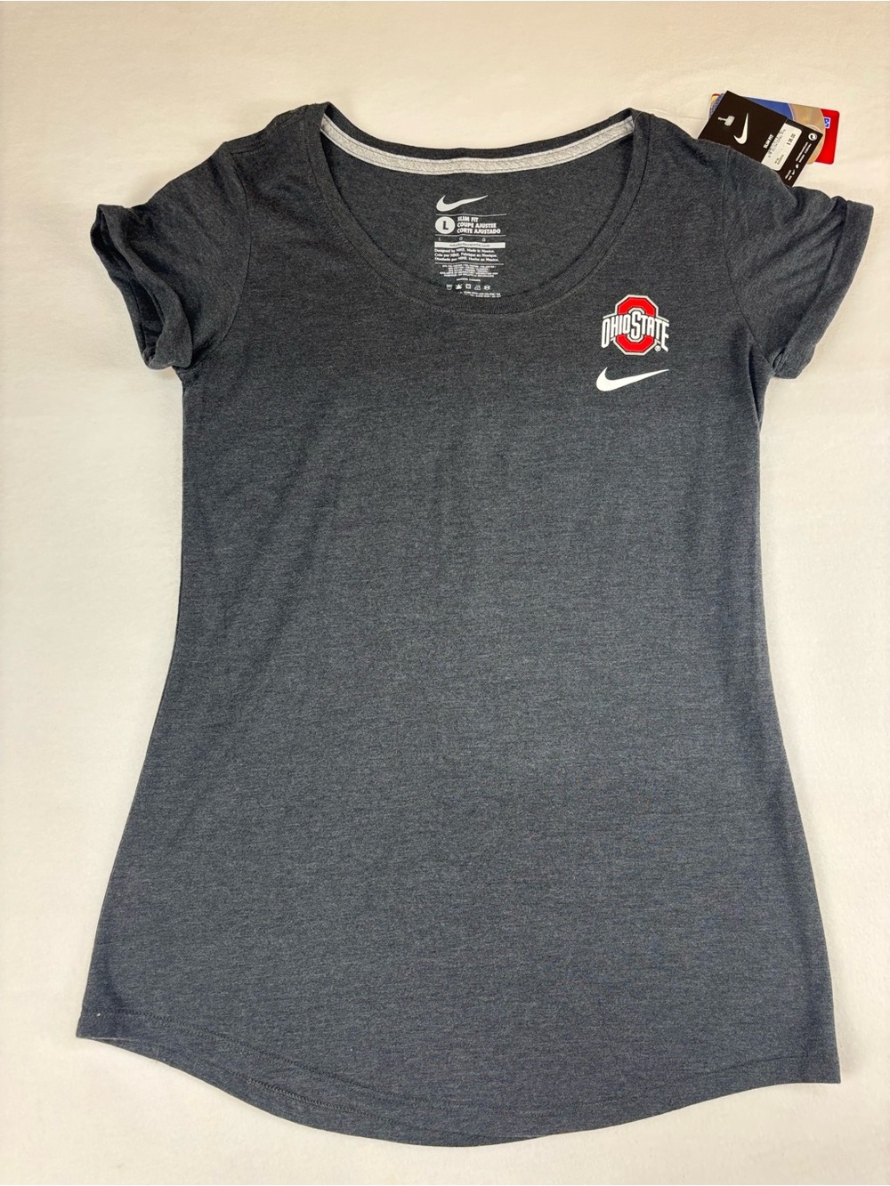 Nike Women's Dark Gray Ohio State Scoop Neck Tee with Red Logo